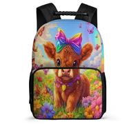 TPISLI Highland Cow Motif Backpack for Kids and Teens 8-12 Years Cattle Rucksack for Kids and Teens Primary School, 1680D Fabric Adjustable Straps Short Trips