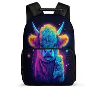 TPISLI Highland Cow Motif School Backpack for Girls Primary Classes Cow Bookbag Primary Age 6-11 Girls Boys, Adjustable Straps Sturdy Handle Back to School Gift