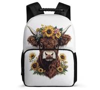 TPISLI Highland Cow Motif School Backpack Primary School for Kids and Teens Age 5-10 Cute Bull Print Bookbag Girls Boys, 1680D Fabric Soft Felt Details Short Trips