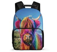 TPISLI Highland Cow Pattern Bookbag School Years 1-4 for Children Primary Age 6-11 Cow Backpack Children, Adjustable Straps Side Pockets Daily Essentials