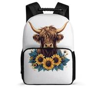 TPISLI Highland Cow Print School Backpack Age 7-12 for Girls, Cattle Daypack for Boys Girls, Lightweight Bag, Side Pockets, Padded Back, Travel Daily Use