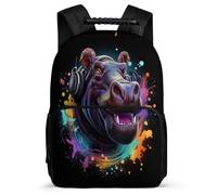 TPISLI Hippo Backpack for Kids and Teens School Years 2-5 Colourful Animal Rucksack for Boys Girls Year 2-5, Padded Back Soft Felt Details Back to School Gift