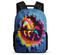 TPISLI Horse 3D Print Bookbag for Children School Years 2-5 Animal Rucksack for Kids and Teens Junior School, 1680D Fabric Sturdy Handle Daily Essentials