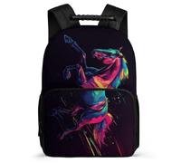 TPISLI Horse Illustration School Backpack Primary School for Kids and Teens Age 5-10 Animal Design Bookbag Girls Boys, 1680D Fabric Soft Felt Details Short Trips