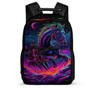 TPISLI Horse Motif School Backpack Age 7-12 for Girls, Animal Pattern Daypack for Boys Girls, Lightweight Bag, Side Pockets, Padded Back, Travel Daily Use