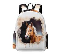 TPISLI Horse Motif School Backpack Girls Age 8 Animal Daypack Students Ages 9-13 Modern Durable 14 Inch Laptop Rucksack Junior School Hiking Day Trips Outdoor Gift
