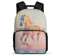 TPISLI Horse Pattern Bookbag Primary School for Girls Boys Primary Age 6-11 Animal Daypack Students, Padded Back Soft Felt Details Travel Daily Use
