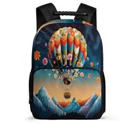 TPISLI Hot-air Balloon School Backpack for Kids and Teens Year 2-5 Flowers Scenery Rucksack 6-11 Years Boys Girls, Side Pockets Adjustable Straps Birthday Gift