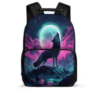 TPISLI Howling Wolf School Backpack for Boys Girls Primary School Animal Wolves Daypack Primary Age 6-11 Girls Boys, Lightweight Soft Felt Details Birthday Gift