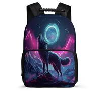 TPISLI Howling Wolves Pattern Backpack for Children 8-12 Years Wolf Daypack for Girls Boys Junior School, Soft Felt Details Sturdy Handle Back to School Gift
