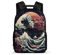 TPISLI Japanese Style Backpack for Children School Years 2-5 Wave Motif Rucksack for Boys Girls School Years 1-4, Sturdy Handle Soft Felt Details Outdoor Day Trips