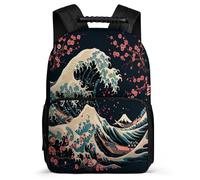 TPISLI Japanese Style Bookbag for Students Primary Classes Wave Printed School Bag Primary Age 6-11 Kids and Teens, Adjustable Straps Sturdy Handle Travel Daily Use