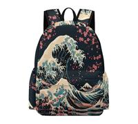 TPISLI Japanese Style Rucksack Children Age 9 Wave Printed Daypack Students Year 6 Modern Durable 14 Inch Laptop Rucksack Secondary School Outdoor Travel Daily Carry