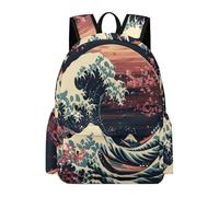 TPISLI Japanese Style Rucksack Girls 10 Year Olds Wave Motif Book Bag Boys Year 7-9 Modern Durable Outdoor Travel Daypack Secondary School Hiking Travel Outdoor Gift