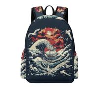 TPISLI Japanese Style Waves Backpack Boys Girls Age 8-14 School Bag Waves Rucksack for Daily Classes, Lightweight 15.6 Inch Laptop Backpack for Travel and Daily Use