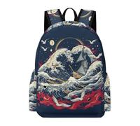 TPISLI Japanese Style Waves Backpack Boys Girls Primary to Secondary School Bag Waves Rucksack for Secondary Students, Lightweight Book Bag for Day Trips and Birthday Gift