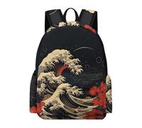 TPISLI Japanese Style Waves Backpack Girls Boys 7-12 School Bag Waves Rucksack for Primary Classes, Lightweight Book Bag for Spring Outing and Daily Classes and Outdoor Study Days