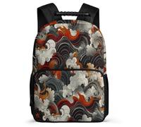 TPISLI Japanese Style Waves School Backpack for Children School Years 1-4 Waves Daypack Age 5-10 Kids and Teens, Soft Felt Details Sturdy Handle Travel Daily Use