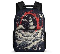 TPISLI Japanese Style Waves School Backpack for Students Year 3-6 Waves Rucksack for Girls Primary Classes, Lightweight Sturdy Handle Back to School Gift