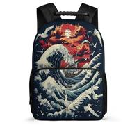 TPISLI Japanese Style Waves School Backpack Primary Classes for Girls Boys Primary Age 6-11 Waves Backpack Students, Sturdy Handle Adjustable Straps Short Trips