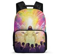TPISLI Jesus Christian Motif Backpack for Kids and Teens Primary School Jesus Pattern Rucksack Age 7-12 Girls, Sturdy Handle Adjustable Straps Back to School Gift