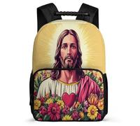 TPISLI Jesus Christian Print School Backpack for Kids Primary Classes Jesus Motif School Bag Age 5-10 Boys Girls, Padded Back Soft Felt Details Travel Daily Use