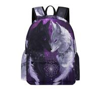 TPISLI Kawaii Backpack with Wolf Couples Print, Large Capacity Wolves Motif Backpack for Boys School Rucksack for Teen Girls Cute Kawaii School Backpacks