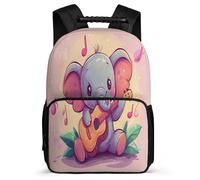 TPISLI Kawaii Elephant Illustration Backpack School Years 1-4 for Students 7-11 Year Olds Animal Rucksack Kids and Teens, Side Pockets Soft Felt Details Back to School Gift