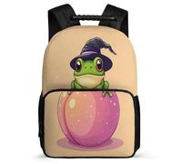 TPISLI Kawaii Frog Motif School Backpack for Kids and Teens School Years 1-4 Animal Pattern Bookbag Age 5-10 Students, Adjustable Straps 1680D Fabric Short Trips