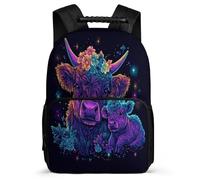 TPISLI Kawaii Highland Cow Backpack for Girls School Years 2-5, Cattle Rucksack for Girls Boys, Lightweight School Bag, 1680D Fabric, Primary Classes, Daily Essentials