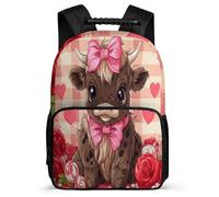 TPISLI Kawaii Highland Cow Bookbag Year 2-5 for Students School Years 2-5 Cattle School Bag Kids and Teens, Soft Felt Details Side Pockets Daily Essentials