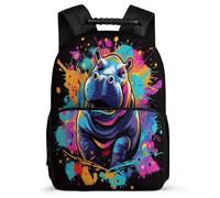 TPISLI Kawaii Hippo Backpack School Years 1-4 for Kids and Teens Primary Age 6-11 Animal Rucksack Girls Boys, Durable Side Pockets Daily Essentials