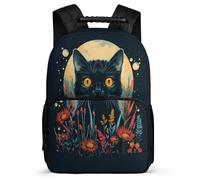 TPISLI Kids and Teens Black Cat Bookbag Year 3-6 Animal Moon Kitten Backpack for Kids and Teens Junior School, 1680D Fabric Adjustable Straps Travel Daily Use