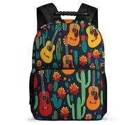 TPISLI Kids and Teens Cactus Flowers School Backpack for School Guitar Cacti Backpack Age 7-12 Primary Classes, Durable Adjustable Straps Outdoor Day Trips