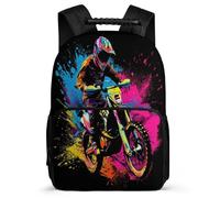 TPISLI Kids and Teens Colourful Moto Pattern Bookbag Ages 6-10 Motorbike Backpack for Students Junior School, Adjustable Straps Sturdy Handle Back to School Gift