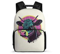 TPISLI Kids and Teens Cow Illustration Rucksack Primary Age 6-11 Animal Cattle Backpack for Boys School Years 1-4, Adjustable Straps Soft Felt Details Travel Daily Use