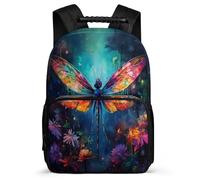 TPISLI Kids and Teens Dragonfly Flowers Rucksack Age 7-12 Insect Theme School Bag for Children Junior School, Soft Felt Details Adjustable Straps Travel Daily Use