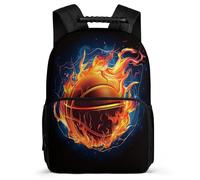 TPISLI Kids and Teens Fire Basketball Design School Backpack Primary Age 6-11 Basket-Ball Backpack for Boys School Years 1-4, 1680D Fabric Soft Felt Details Travel Daily Use