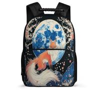 TPISLI Kids and Teens Fox Moon Pattern Rucksack for School Animal Fox School Bag Ages 6-10 Primary Classes, Adjustable Straps Side Pockets Daily Essentials
