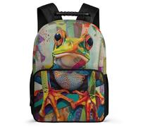 TPISLI Kids and Teens Frog Backpack for School Funny Animal Pattern Bookbag Primary Age 6-11 School Years 1-4, Sturdy Handle Padded Back Outdoor Day Trips