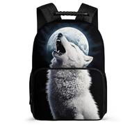 TPISLI Kids and Teens Full-Moon Wolves Rucksack for School Moon Wolf School Bag Ages 6-10 Primary Classes, Adjustable Straps Side Pockets Daily Essentials