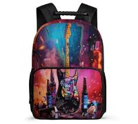 TPISLI Kids and Teens Guitar Pattern Rucksack Primary Age 6-11 Singer Music Lover Backpack for Boys School Years 1-4, Adjustable Straps Soft Felt Details Travel Daily Use
