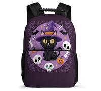 TPISLI Kids and Teens Halloween Cat Backpack 6-11 Years Skull Purple Backpack for Girls Boys School Years 1-4, 1680D Fabric Soft Felt Details Birthday Gift