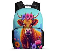 TPISLI Kids and Teens Highland Cattle Rucksack 8-12 Years Bull Design School Bag for Students Primary Classes, Sturdy Handle Soft Felt Details Travel Daily Use