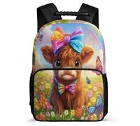 TPISLI Kids and Teens Highland Cattle School Bag 7-11 Year Olds Animal Bull Rucksack for Students Primary School, Adjustable Straps Lightweight Travel Daily Use
