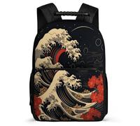 TPISLI Kids and Teens Japanese Style Waves Rucksack 6-11 Years Waves Backpack for Kids and Teens Primary School, Adjustable Straps Padded Back Travel Daily Use