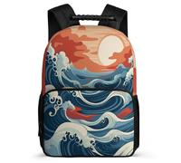 TPISLI Kids and Teens Japanese Style Waves Rucksack for School Waves Rucksack 6-11 Years Primary Classes, 1680D Fabric Adjustable Straps Outdoor Day Trips