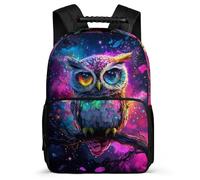 TPISLI Kids and Teens Owl Colourful Print Rucksack Primary Age 6-11 Bird Design Backpack for Boys School Years 1-4, Adjustable Straps Soft Felt Details Travel Daily Use