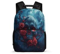 TPISLI Kids and Teens Skull Rose Pattern Bookbag for School Skeleton Rucksack 7-11 Year Olds Junior School, Soft Felt Details Padded Back Outdoor Day Trips