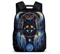 TPISLI Kids and Teens Wolves Dreamcatcher Backpack 6-11 Years Wolf Backpack for Girls Boys School Years 1-4, 1680D Fabric Soft Felt Details Birthday Gift